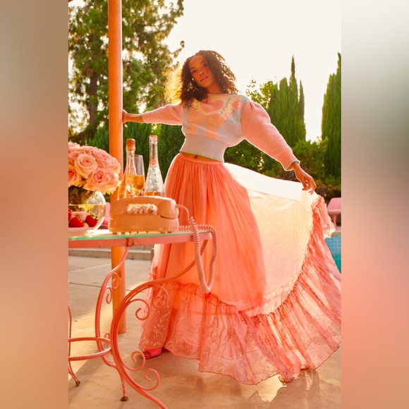 LoveShackFancy Lorelle Skirt in Bubble Gum Size 0 - Picture 3 of 7